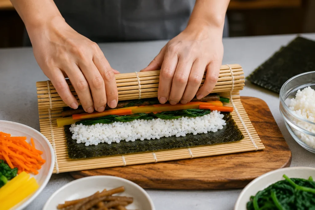 cara menggulung kimbab